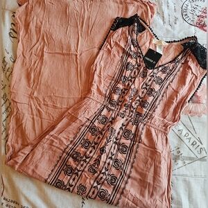 Bohemiam styled Pink and Black Embroidered Dress